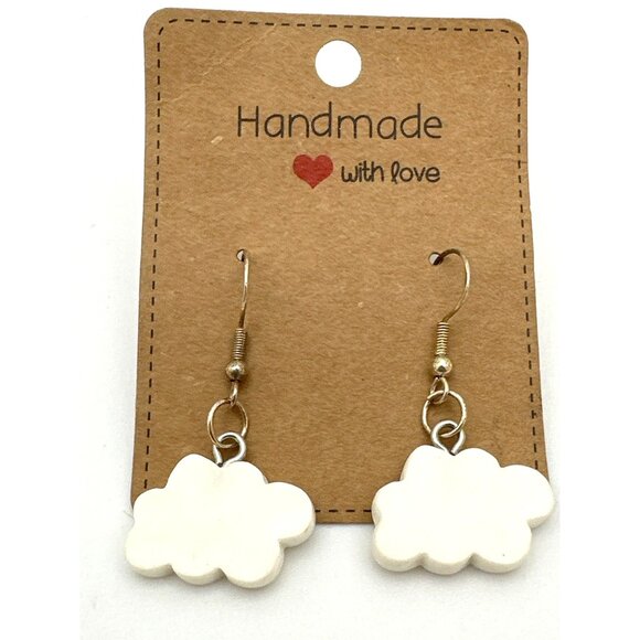 Cheery Happy Smiley Face Cloud Earrings Handmade Dangle Drop Kids Teens Adults - Picture 2 of 4